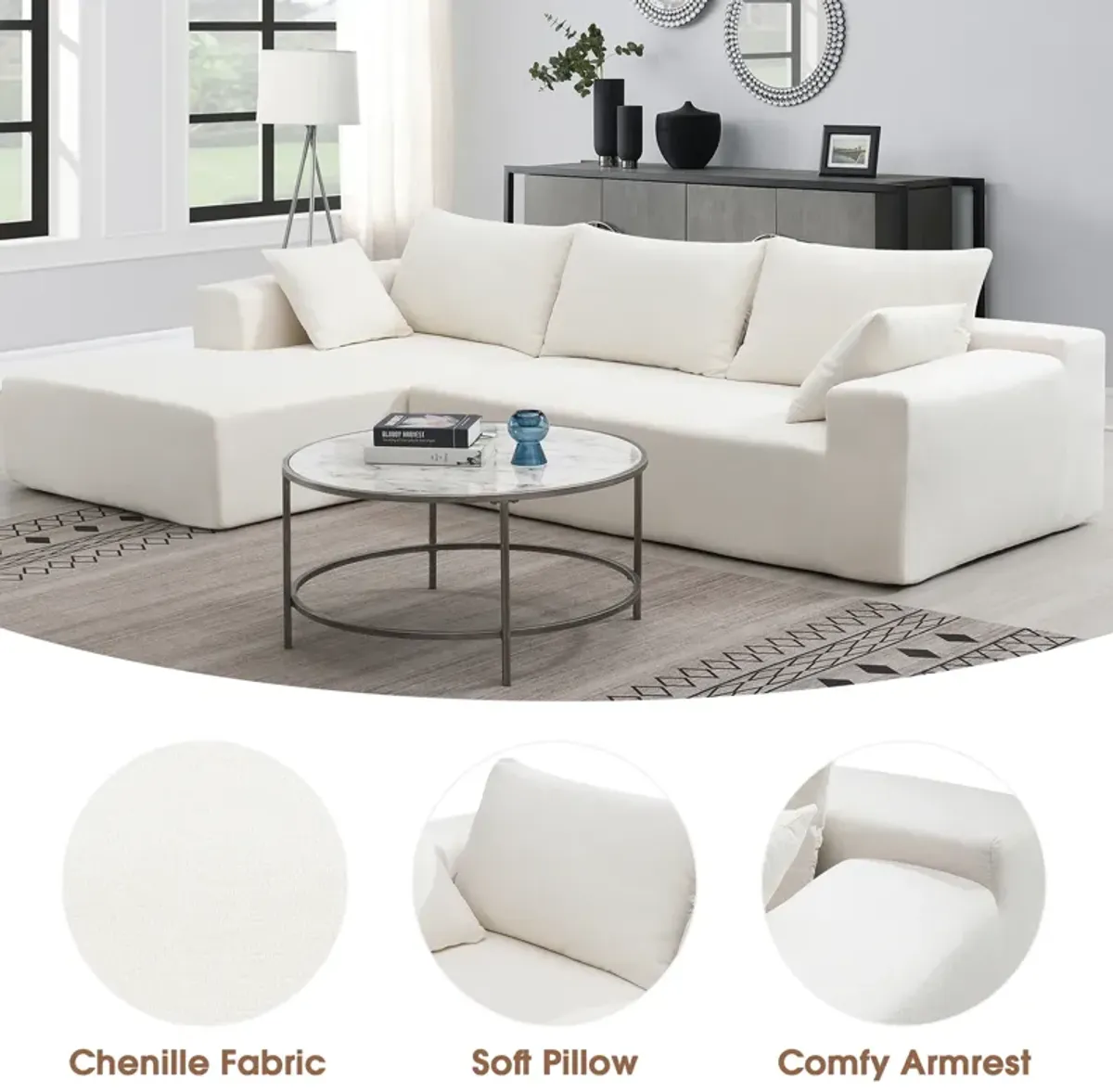 Gewnee Modular Sectional Living Room Sofa Set, Modern Minimalist Style Couch, Upholstered Compressed Sofa for Living Room，2 PC Free Combination, L-Shape, Cream