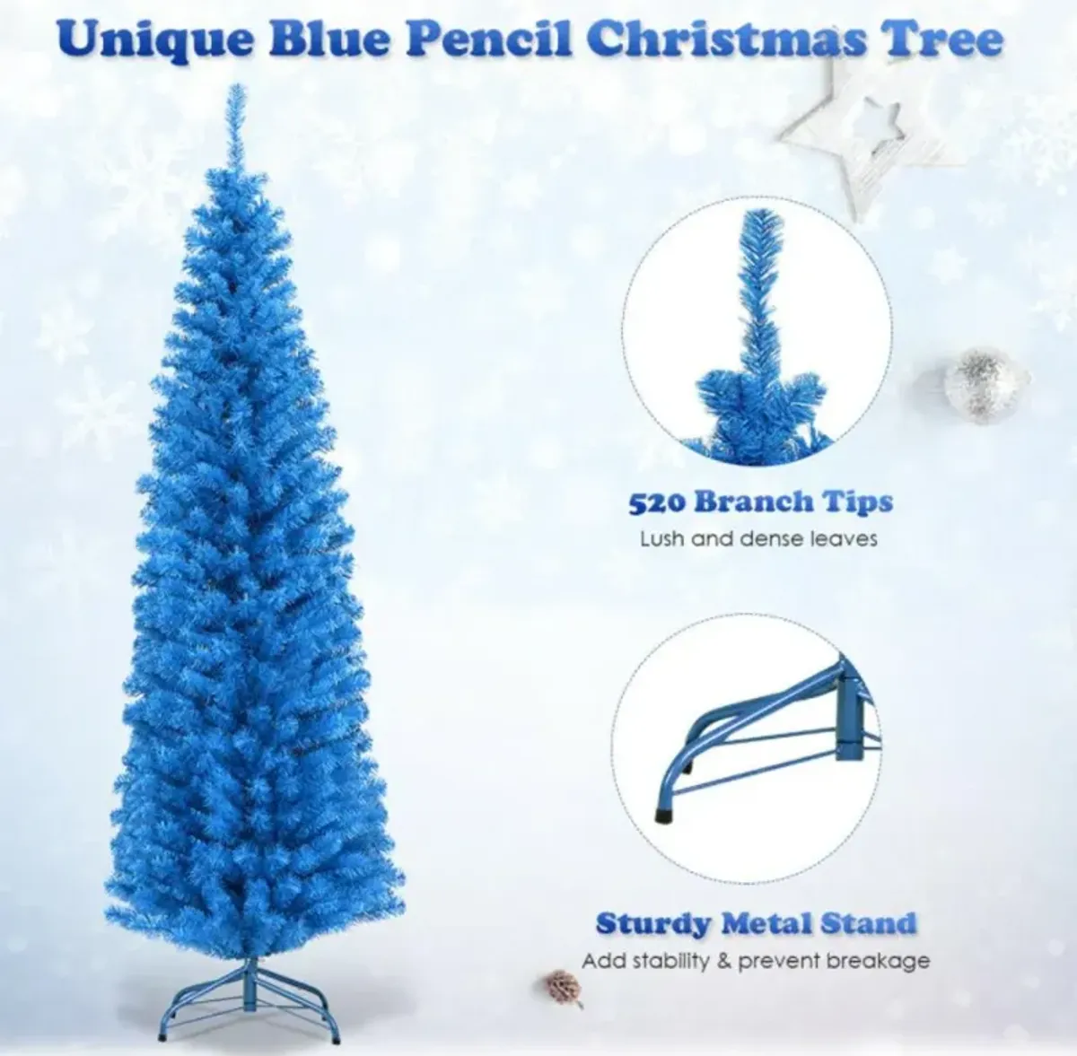 Hivvago 6 Feet Unlit Artificial Christmas Halloween Pencil Tree with Metal Stand