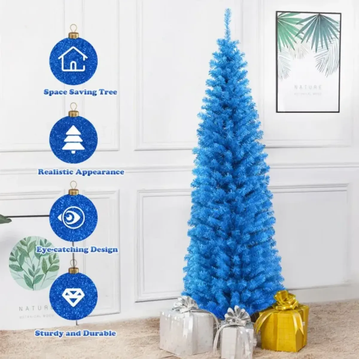 Hivvago 6 Feet Unlit Artificial Christmas Halloween Pencil Tree with Metal Stand