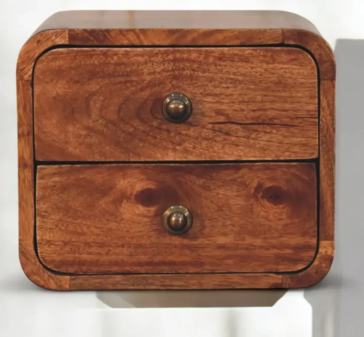 Artisan Furniture Solid Wood Mini Curved Honey Caramel Wall Mounted Bedside