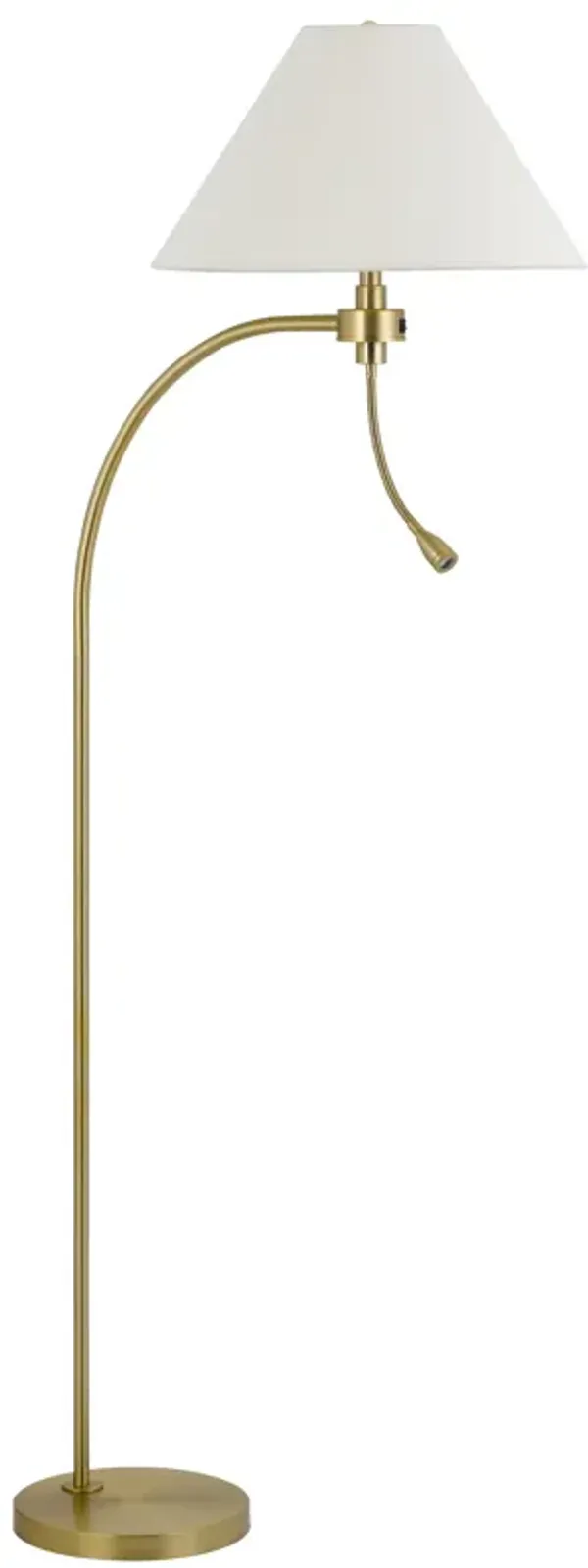 Ashy 68 Inch Task Floor Lamp, Gooseneck LED, White Shade Gold Arc Pole - Benzara