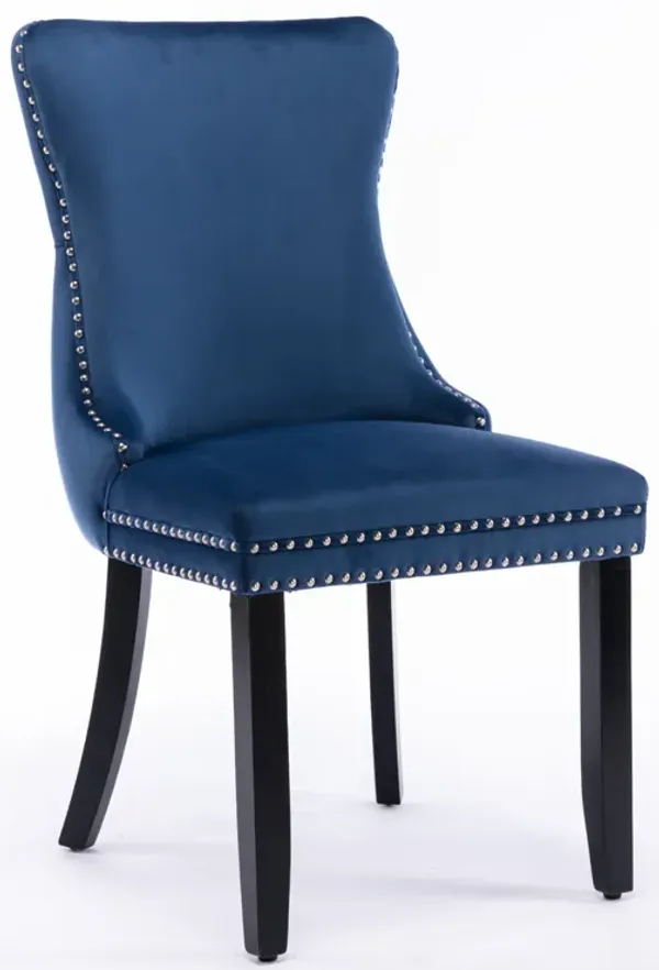 Cream Upholstered Wingback Dining Chair with Backstitching Nailhead Trim and Solid Wood Legs, Set of 2, Beige