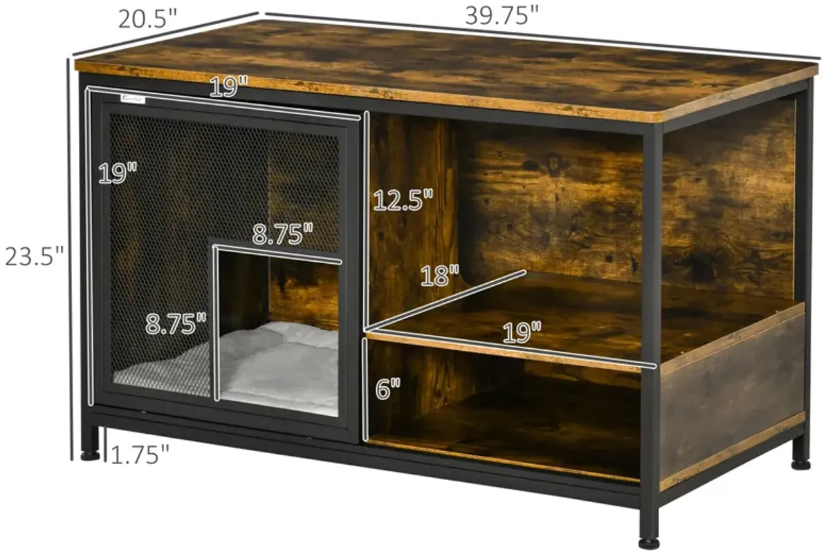 Rustic Brown Pet House: Cat Kennel End Table with Sliding Doors