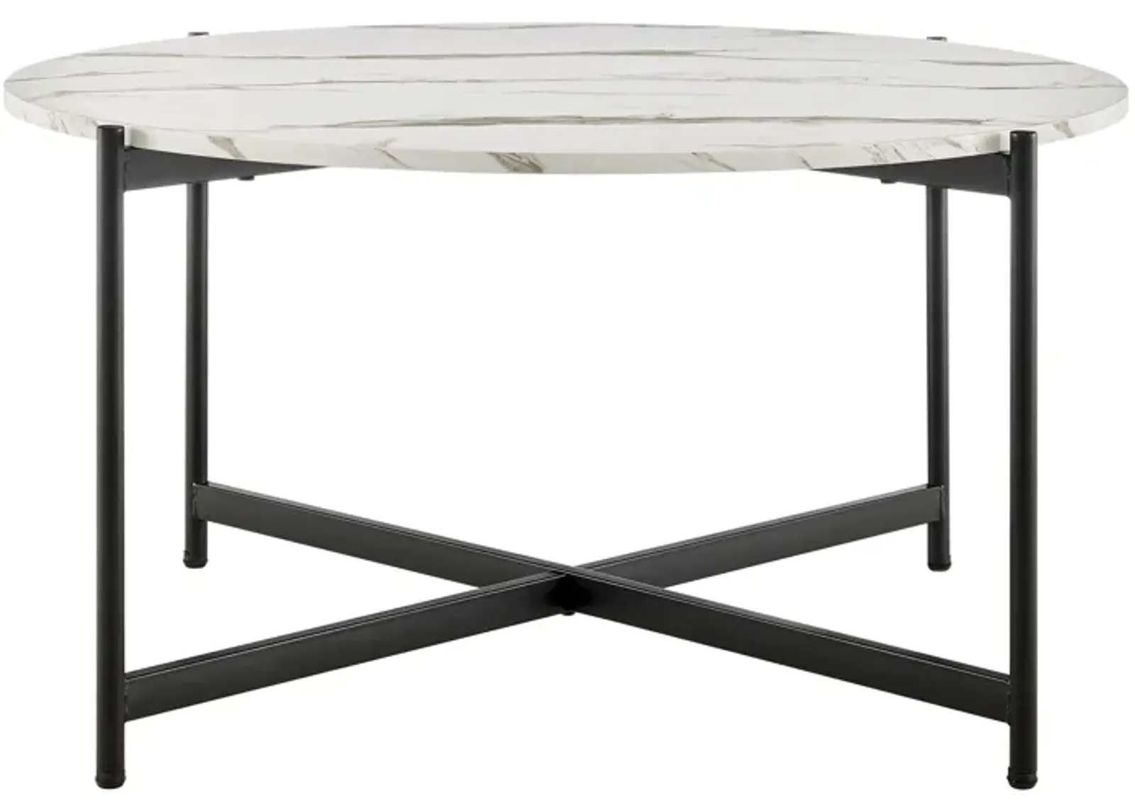 Round Contemporary Marble Finish Veneer Top Black Metal Large Coffee Table