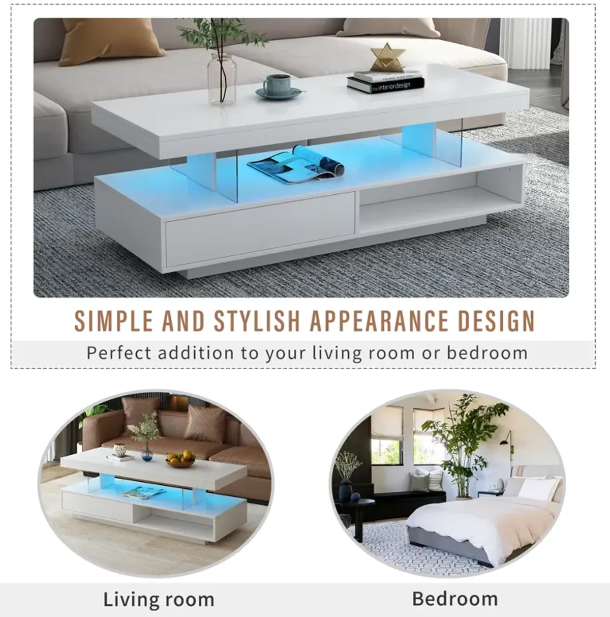 Merax Modern Center Table LED Coffee Table with Storage