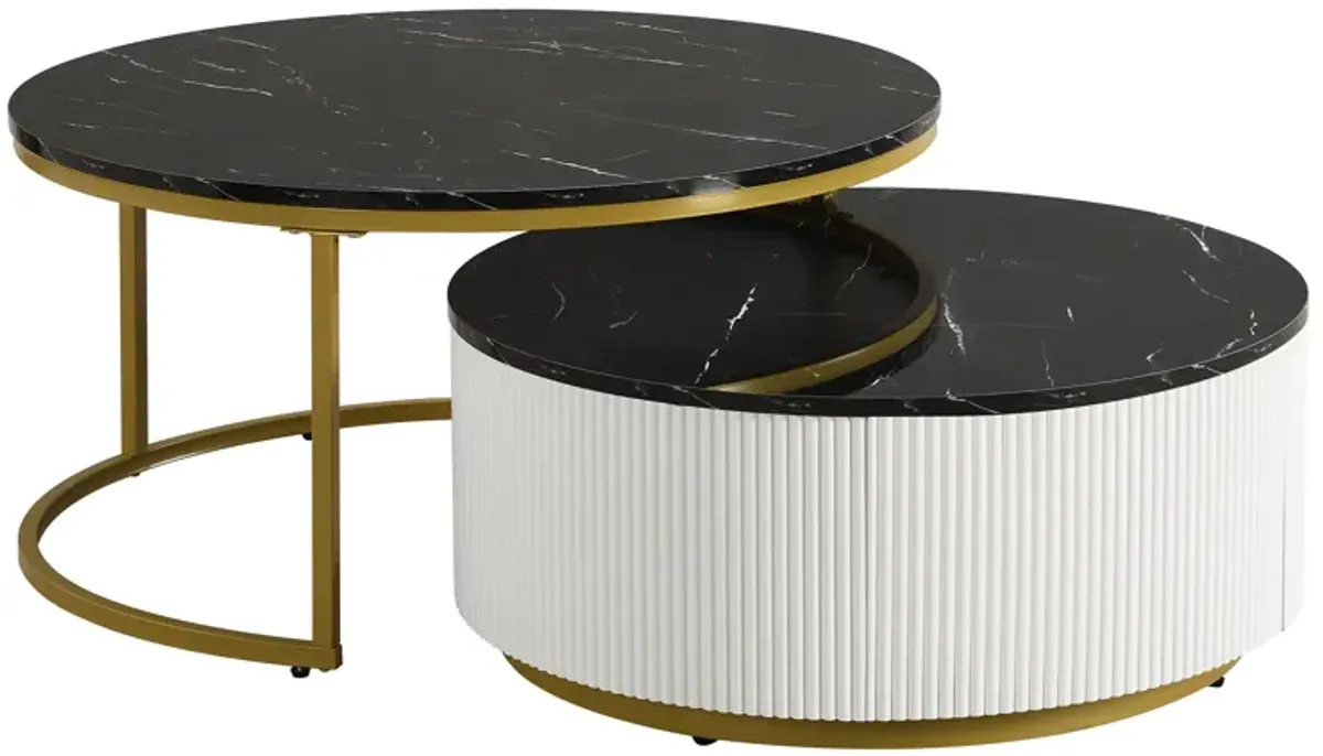 Merax Modern Round Nesting Coffee Table Fluted with Drawer