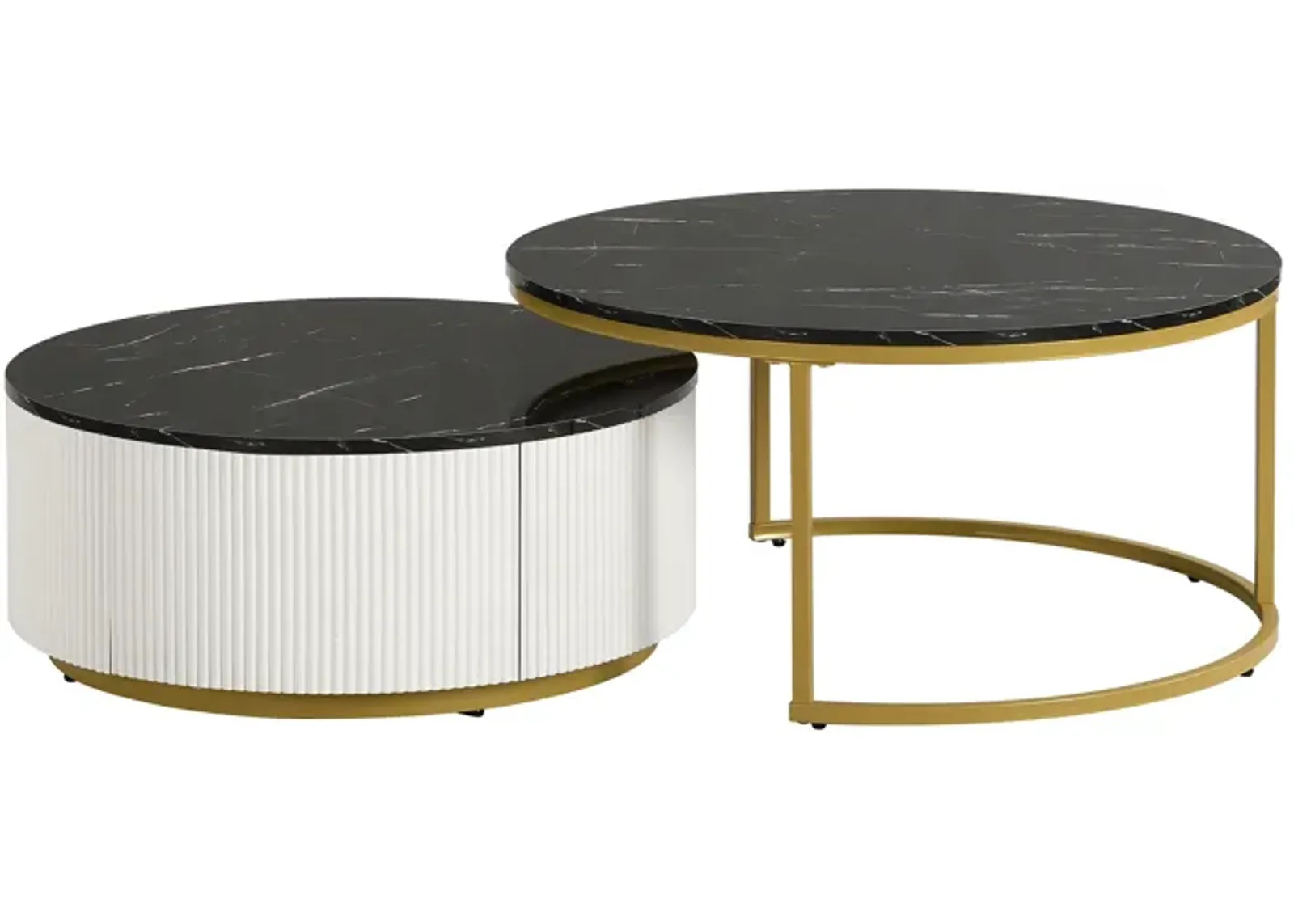 Merax Modern Round Nesting Coffee Table Fluted with Drawer