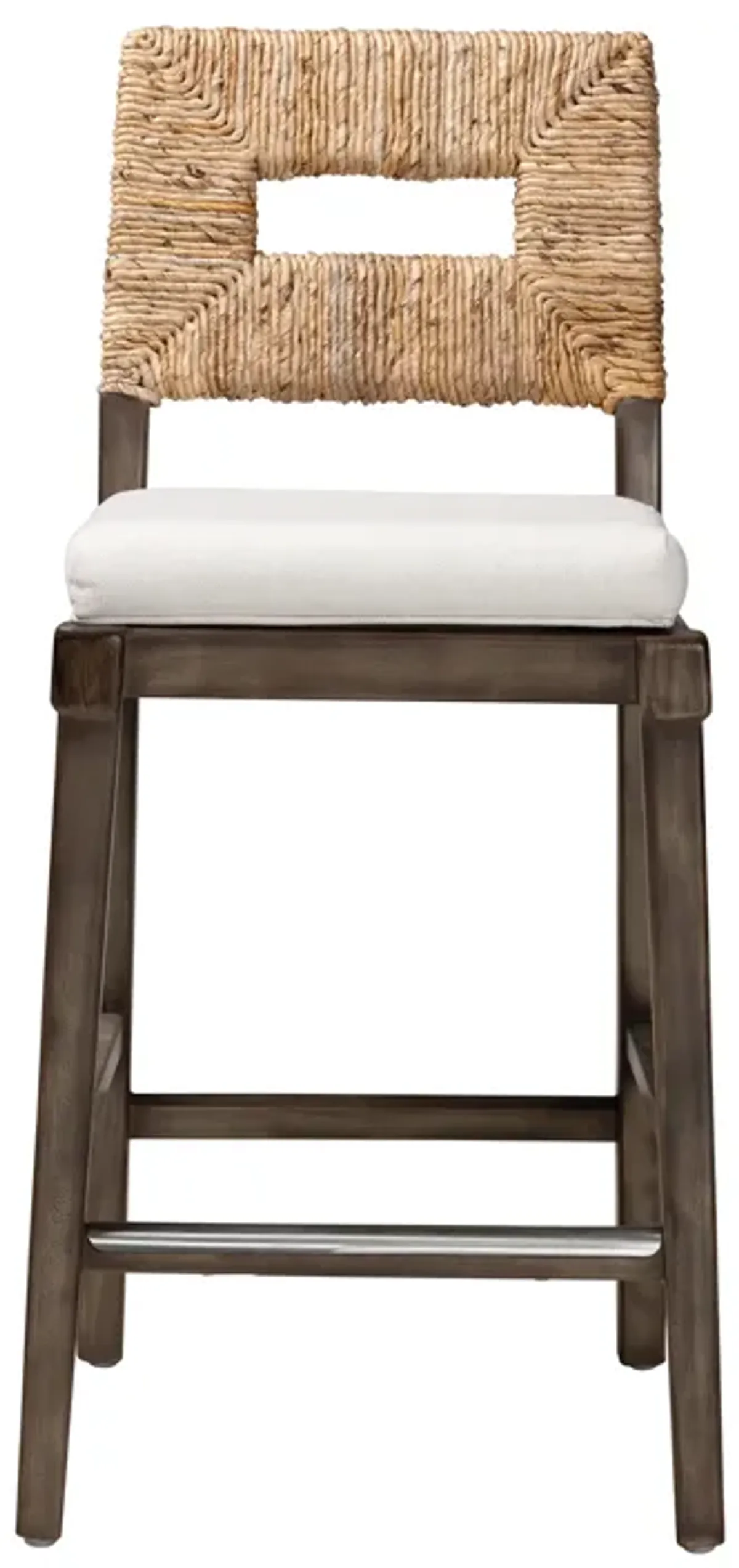 Bali & Pari Porsha Modern Dark Brown Finished Mahogany Wood and Natural Counter Stool