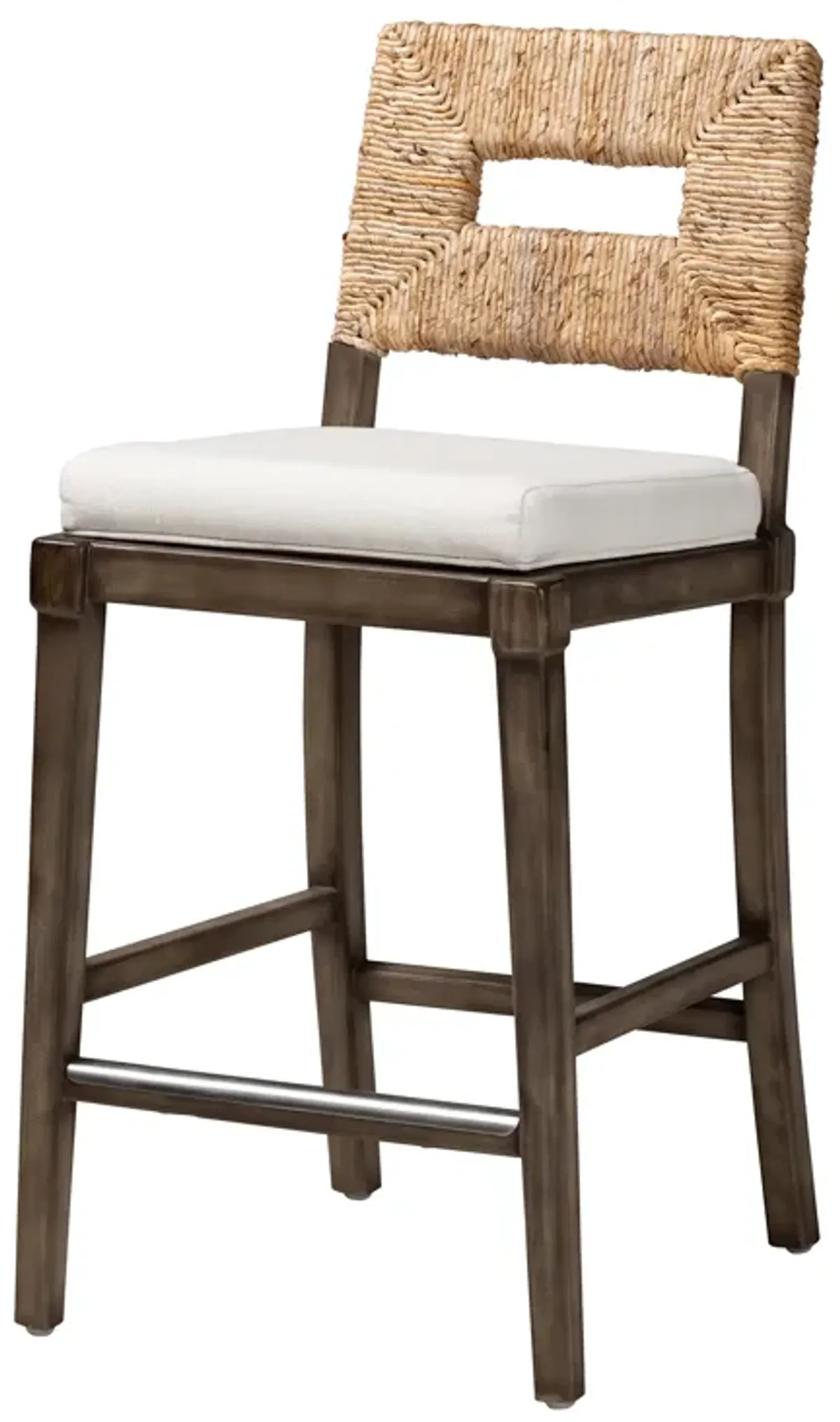 Bali & Pari Porsha Modern Dark Brown Finished Mahogany Wood and Natural Counter Stool