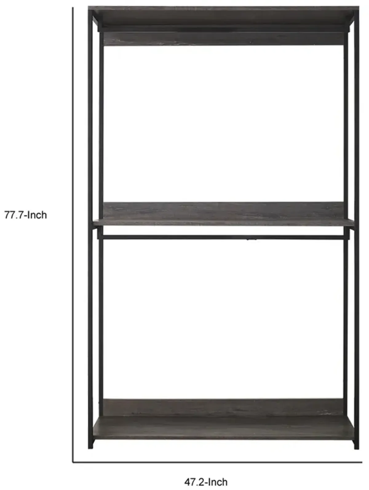 Gin Wide  Modular Closet System, 3 Gray Shelves, 2 Hanging Rods, Black