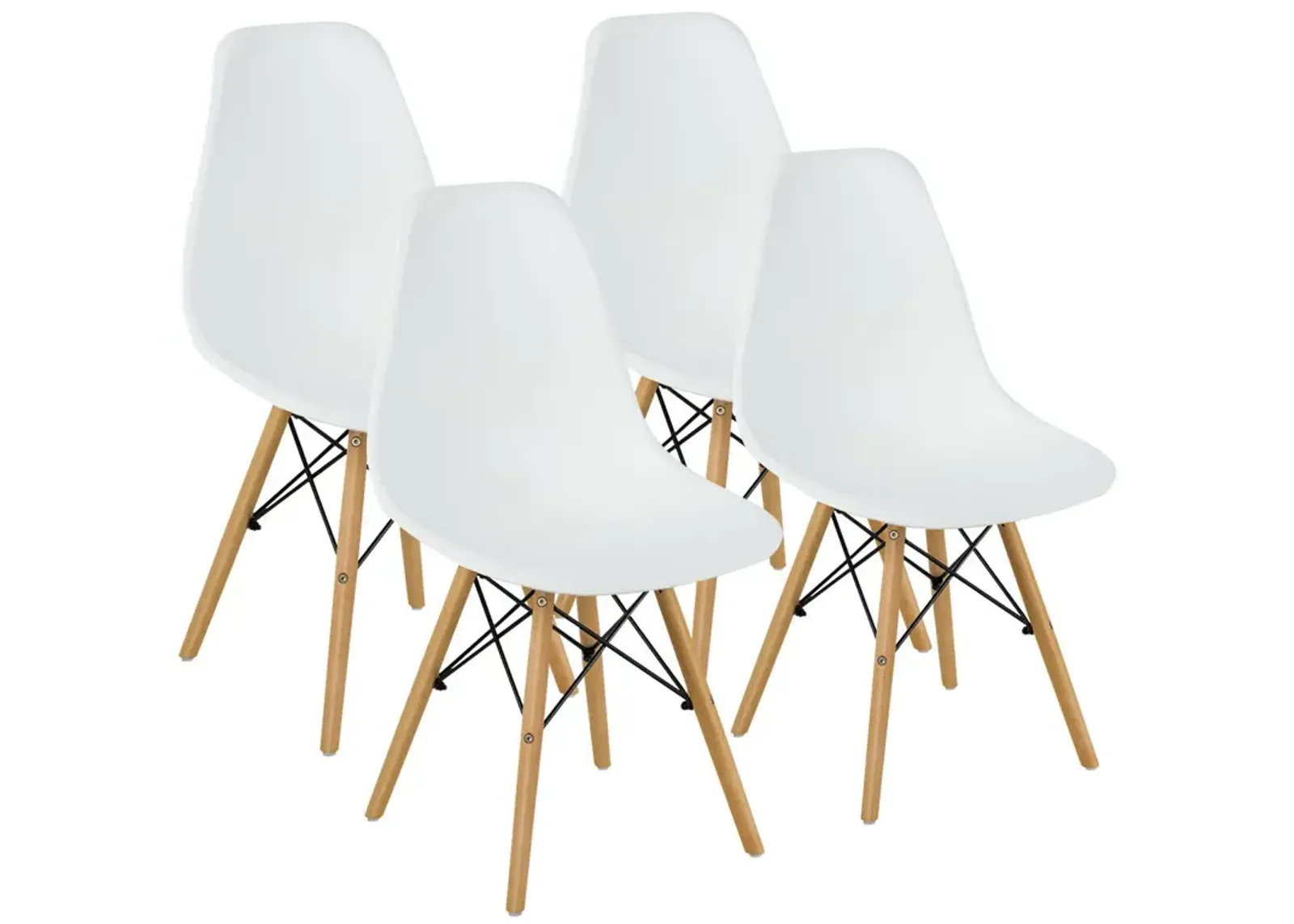 Costway Set of 4 Modern Dining Side Chair Armless Home Office w/ Wood Legs White