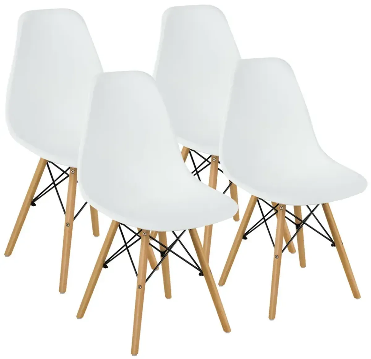 Costway Set of 4 Modern Dining Side Chair Armless Home Office w/ Wood Legs White