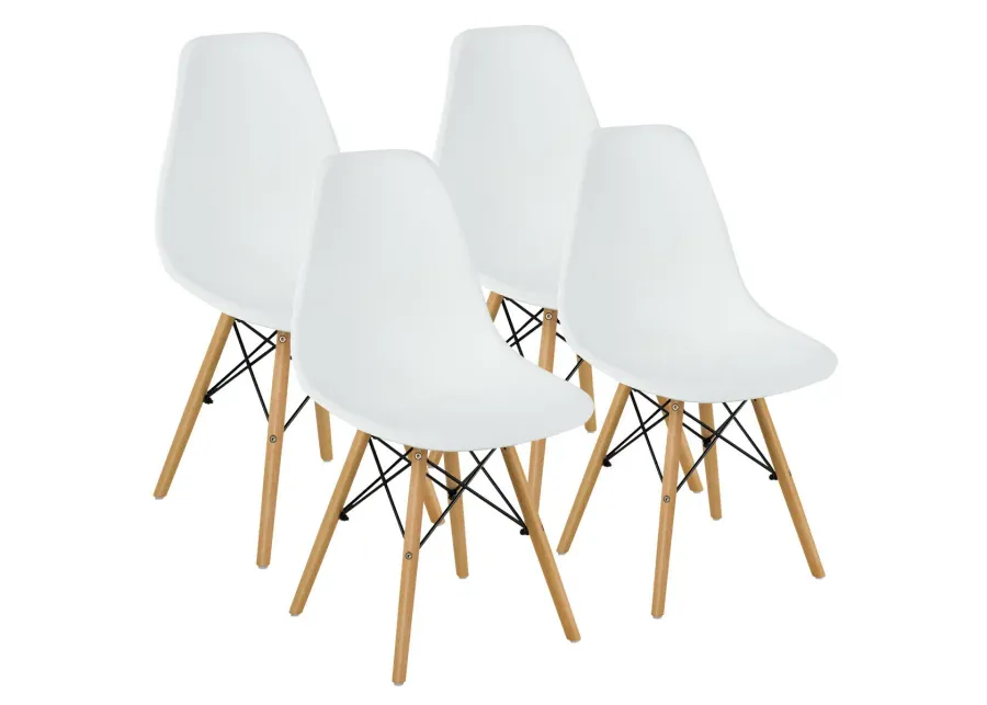 Costway Set of 4 Modern Dining Side Chair Armless Home Office w/ Wood Legs White