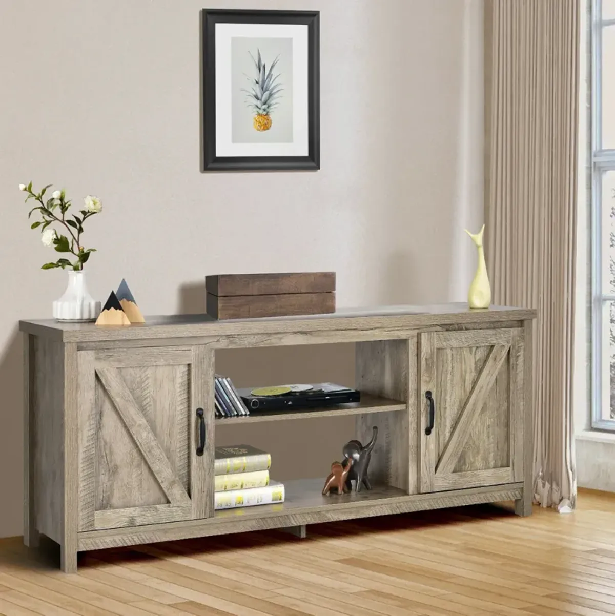 59 Inches TV Stand Media Console Center with Storage Cabinet