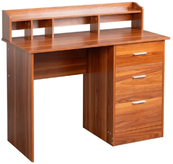 Modern Computer Desk Melamine Finish, Storage Layer, 3 Drawers, Letter File Holder