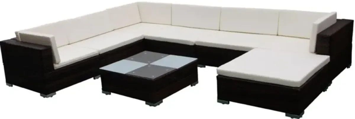 vidaXL 8 Piece Garden Lounge Set with Cushions Poly Rattan Brown