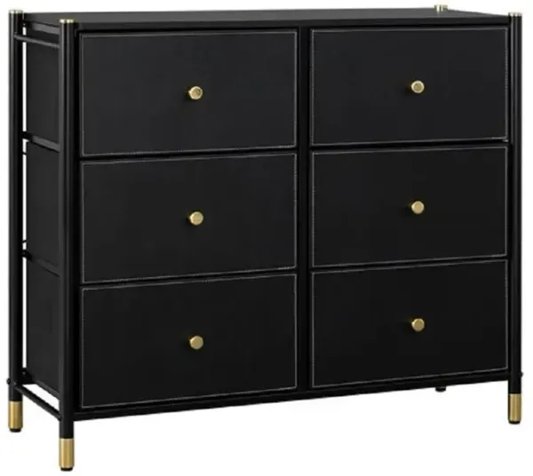 Tall Storage Dresser with 6 PU Leather Front Drawers, Chest of Drawers for Home Organization