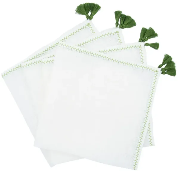 Linen Napkins With GreenTassels, Set of 4