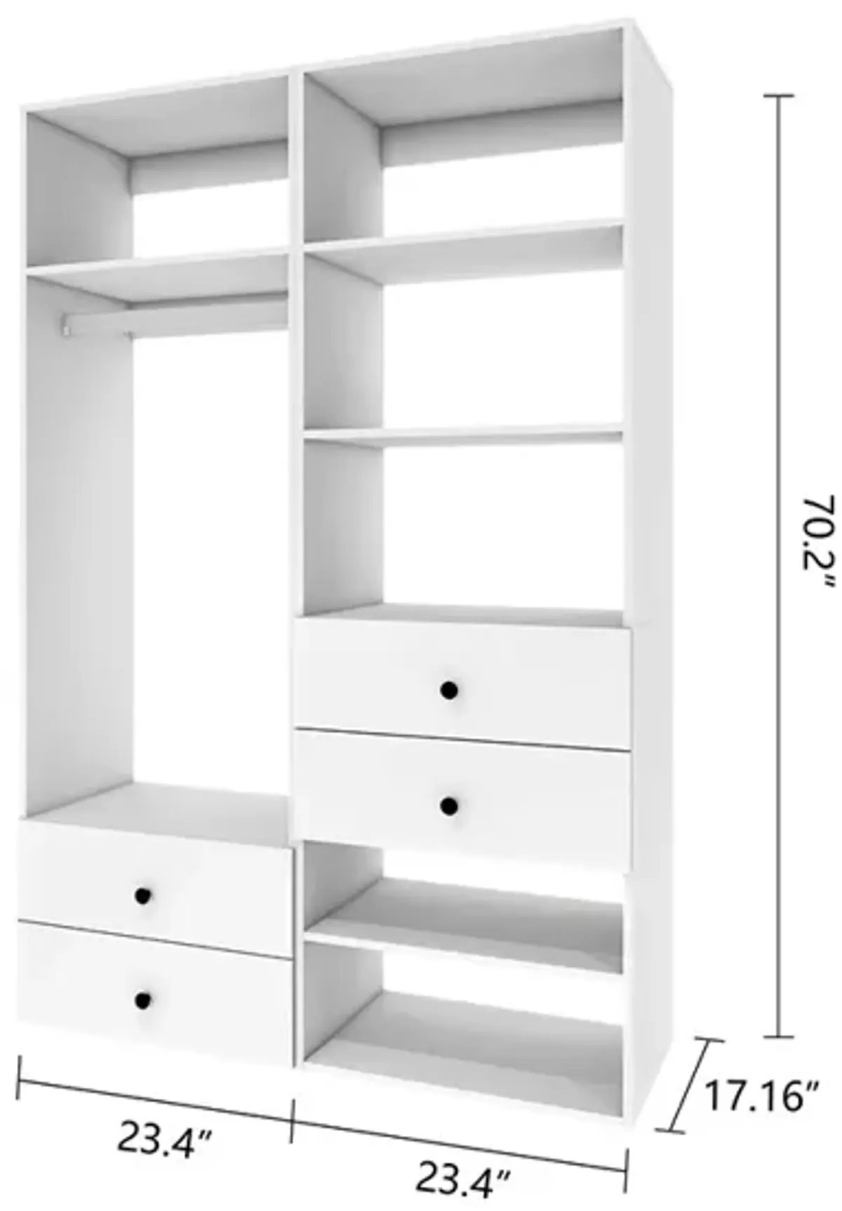 Closet System, Closet Organizers and Storage with  6 Shelves Wall Mounted, Closet Organizer with Clothing Racks for Hanging Clothes, White Wardrobe Closet for Bedroom