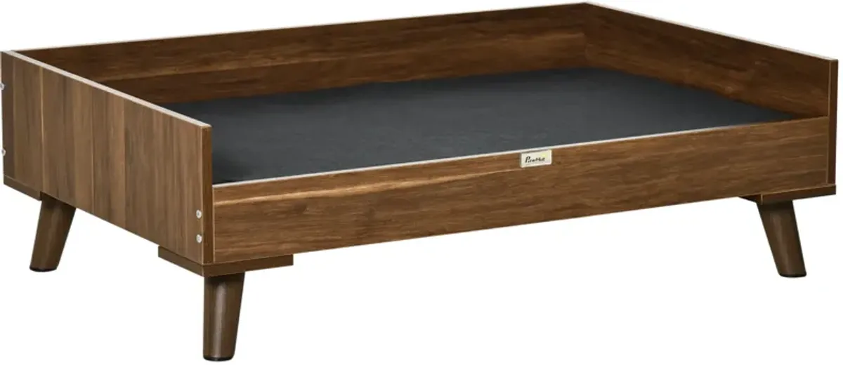 Brown/Black Pet Comfort: Elevated Wooden Dog Bed with Cushion