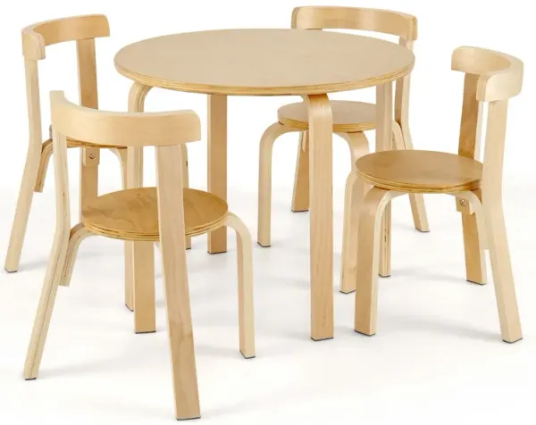 5-Piece Kids Wooden Curved Back Activity Table and Chair Set with Toy Bricks
