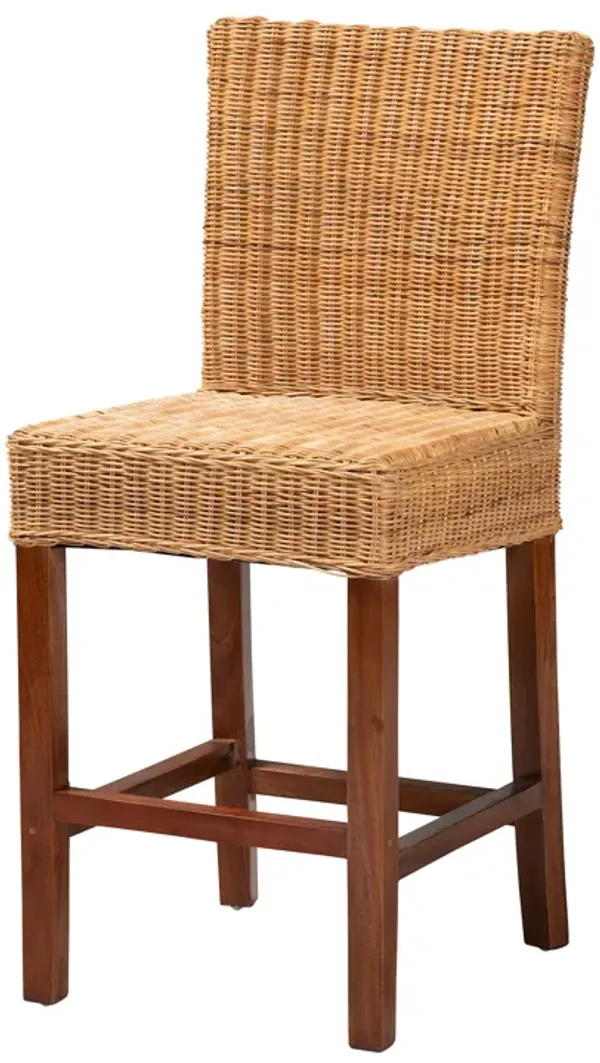 Baxton Studio Racquel Modern Bohemian Natural Rattan and Mahogany Wood Counter Stool