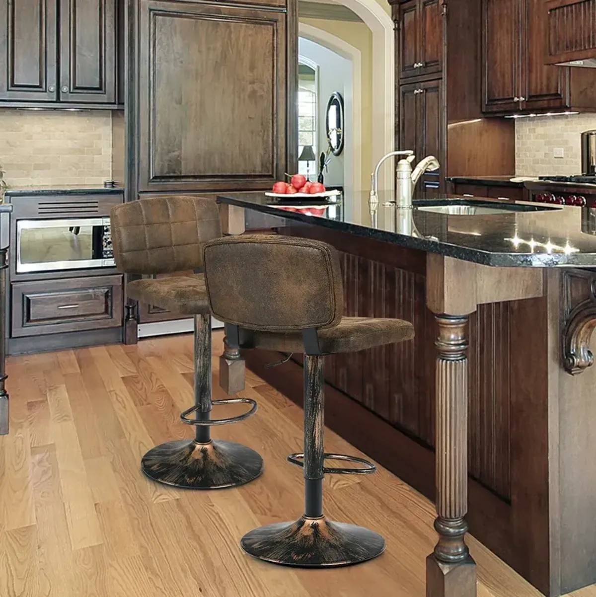 Set of 2 Vintage Bar Stools with Adjustable Height and Footrest