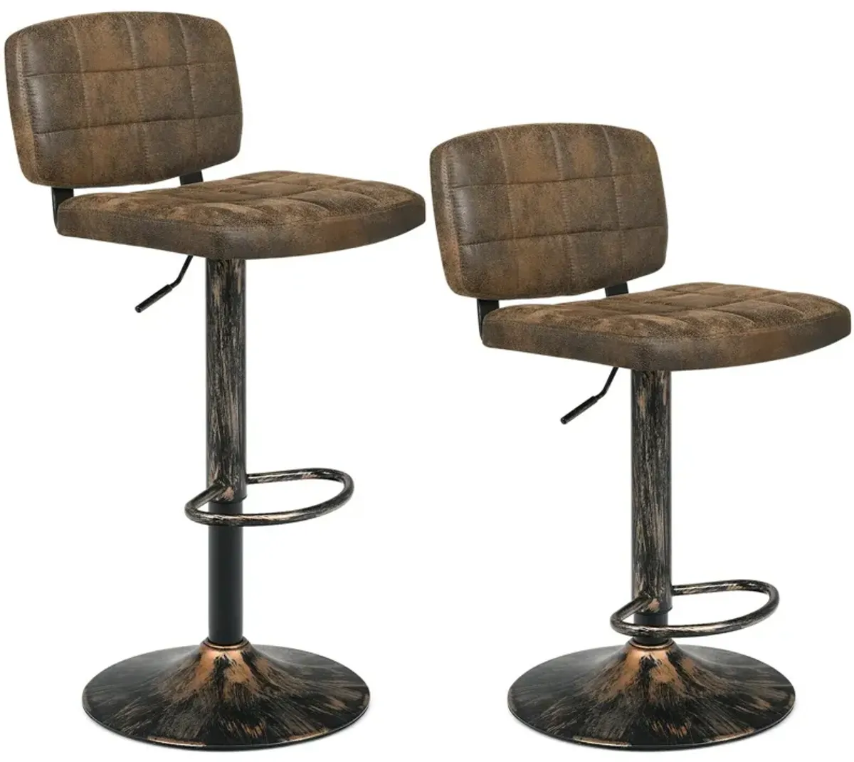 Set of 2 Vintage Bar Stools with Adjustable Height and Footrest