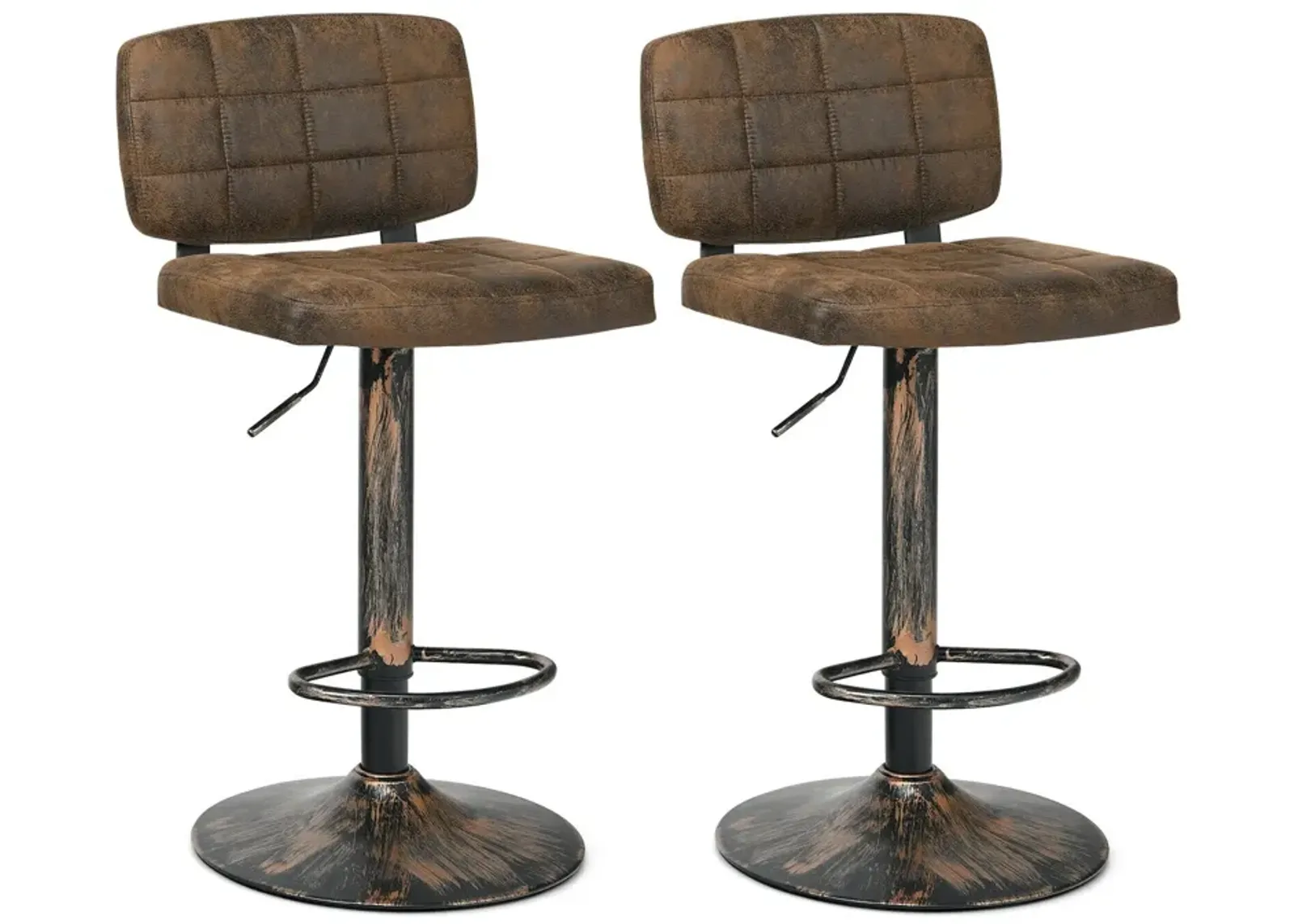 Set of 2 Vintage Bar Stools with Adjustable Height and Footrest