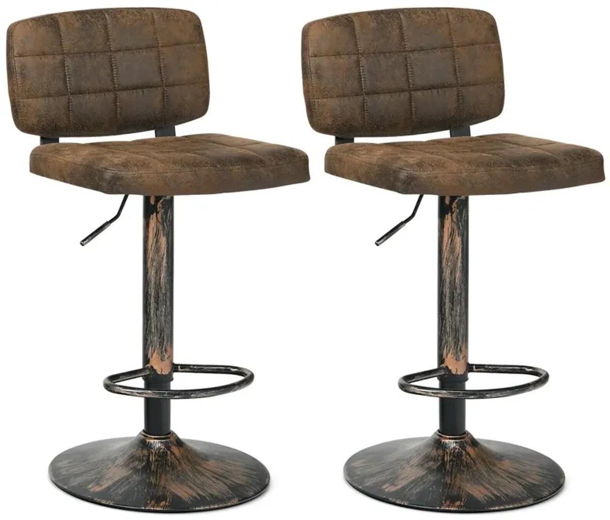 Set of 2 Vintage Bar Stools with Adjustable Height and Footrest