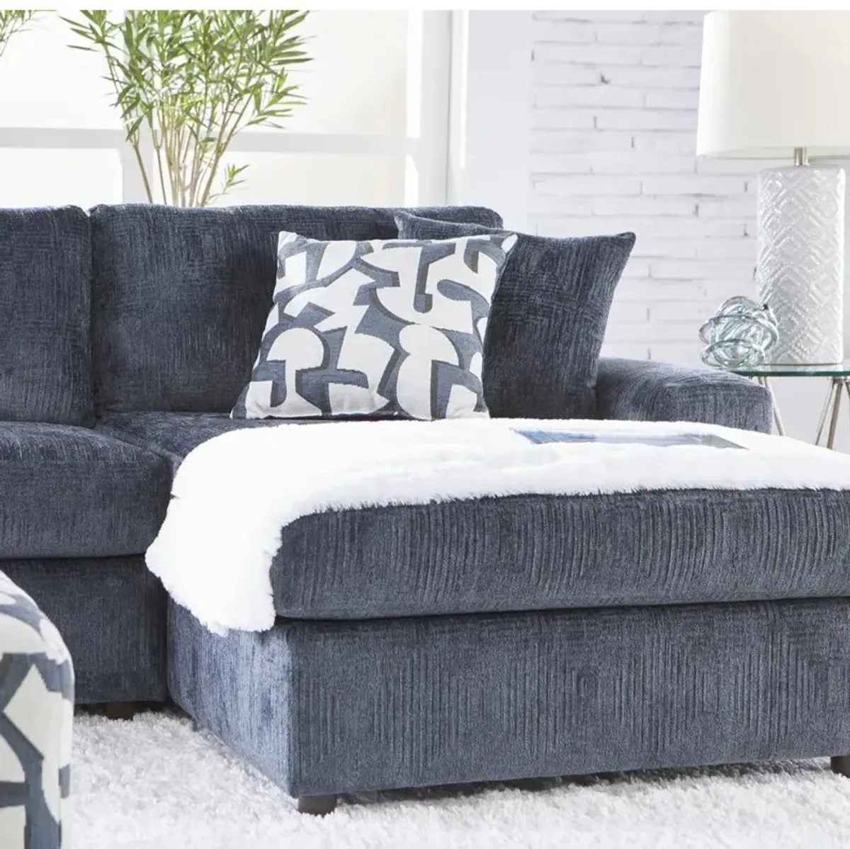 New Classic Furniture Tristan 2-piece Blue Polyester Chaise Sectional Couch