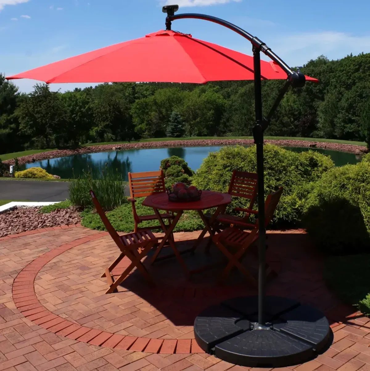 Sunnydaze 9.5 ft Solar Cantilever Offset Patio Umbrella - Cherry