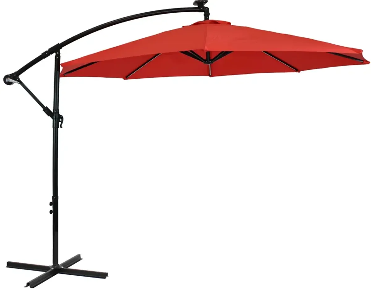 Sunnydaze 9.5 ft Solar Cantilever Offset Patio Umbrella - Cherry