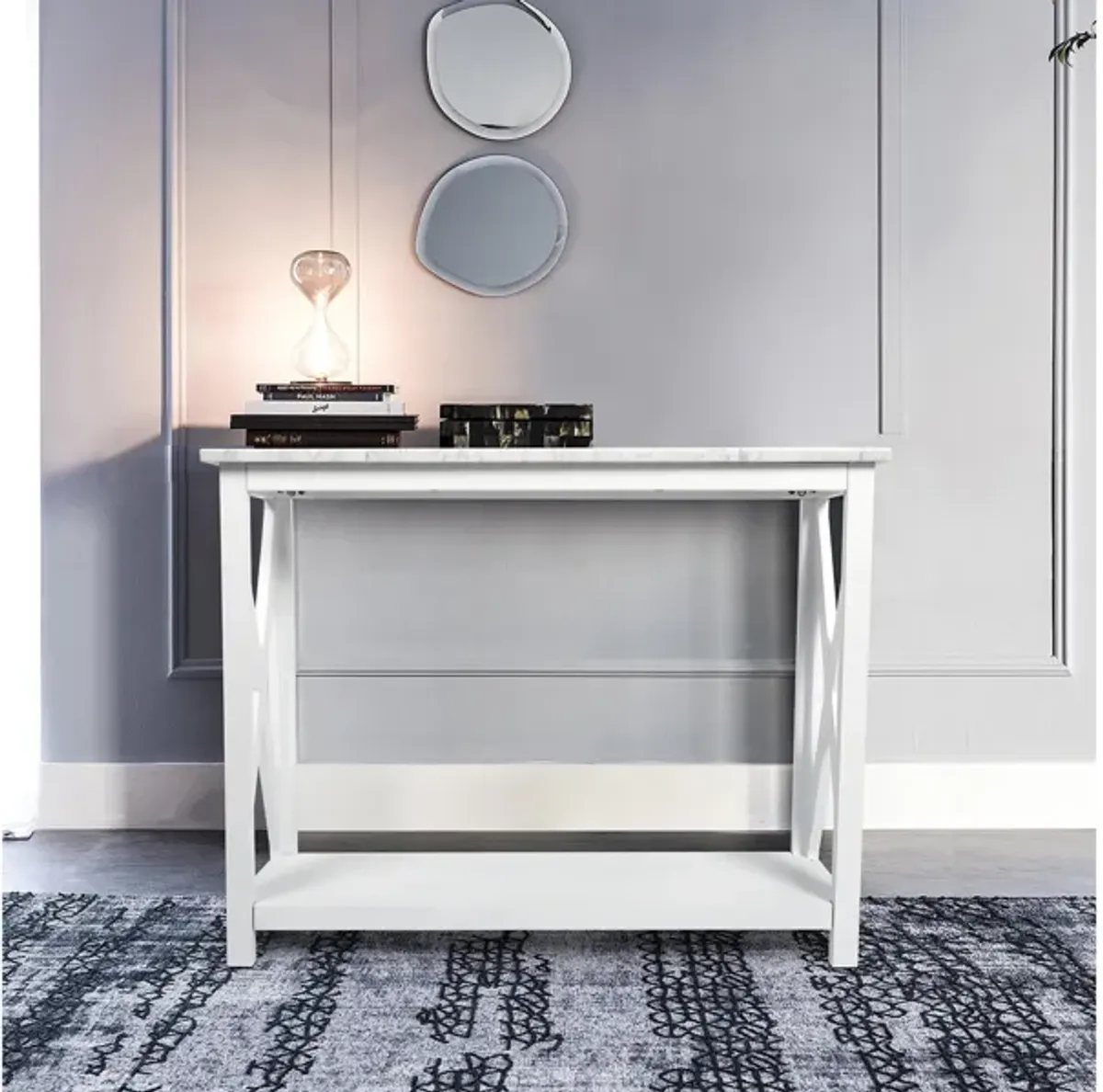 Agatha 39" White Rectangular Italian Carrara Console Table
