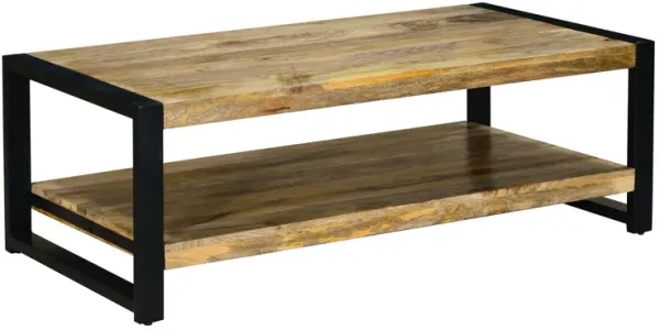 47 Inch Rectangular Industrial Coffee Table with Sled Design Metal Legs, Washed White-Benzara