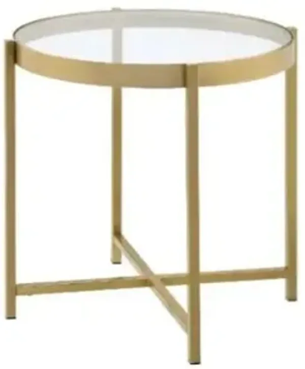 Hivvago 24" Gold And Clear Glass And Metal Round End Table