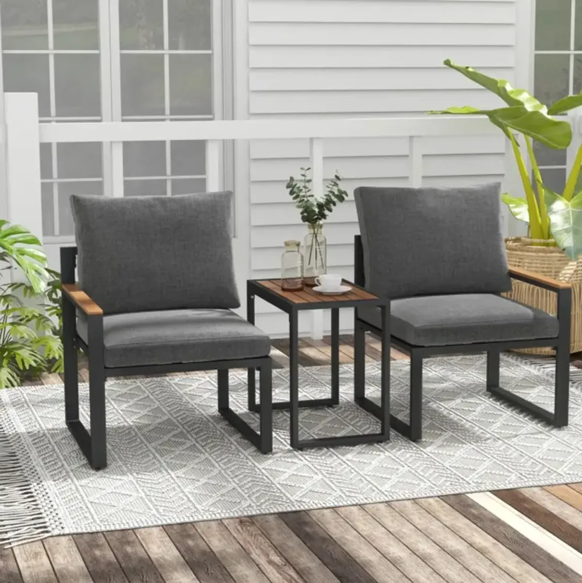 Hivvago 3 Pieces Aluminum Frame Weatherproof Outdoor Conversation Set with Soft Cushions