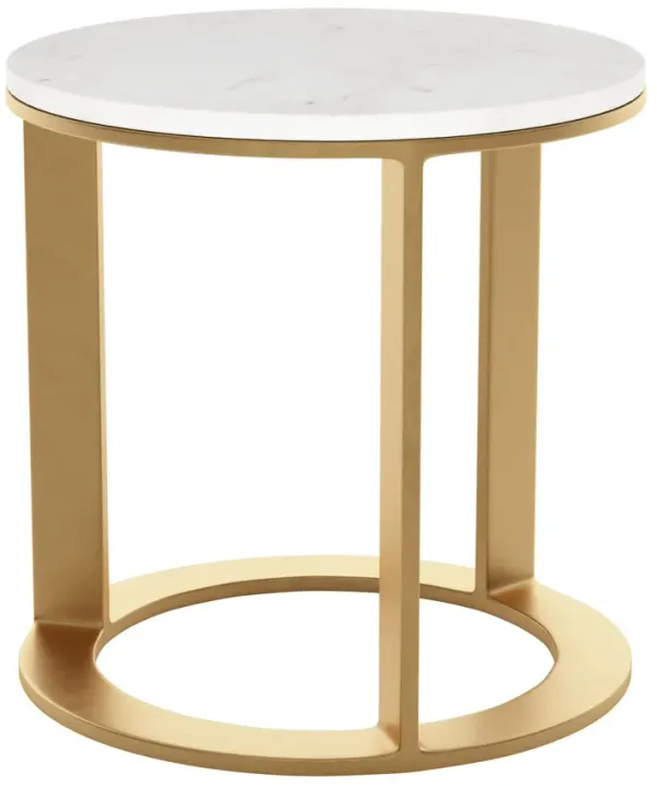 Hivvago 18" Gold And White Genuine Marble Look Round End Table