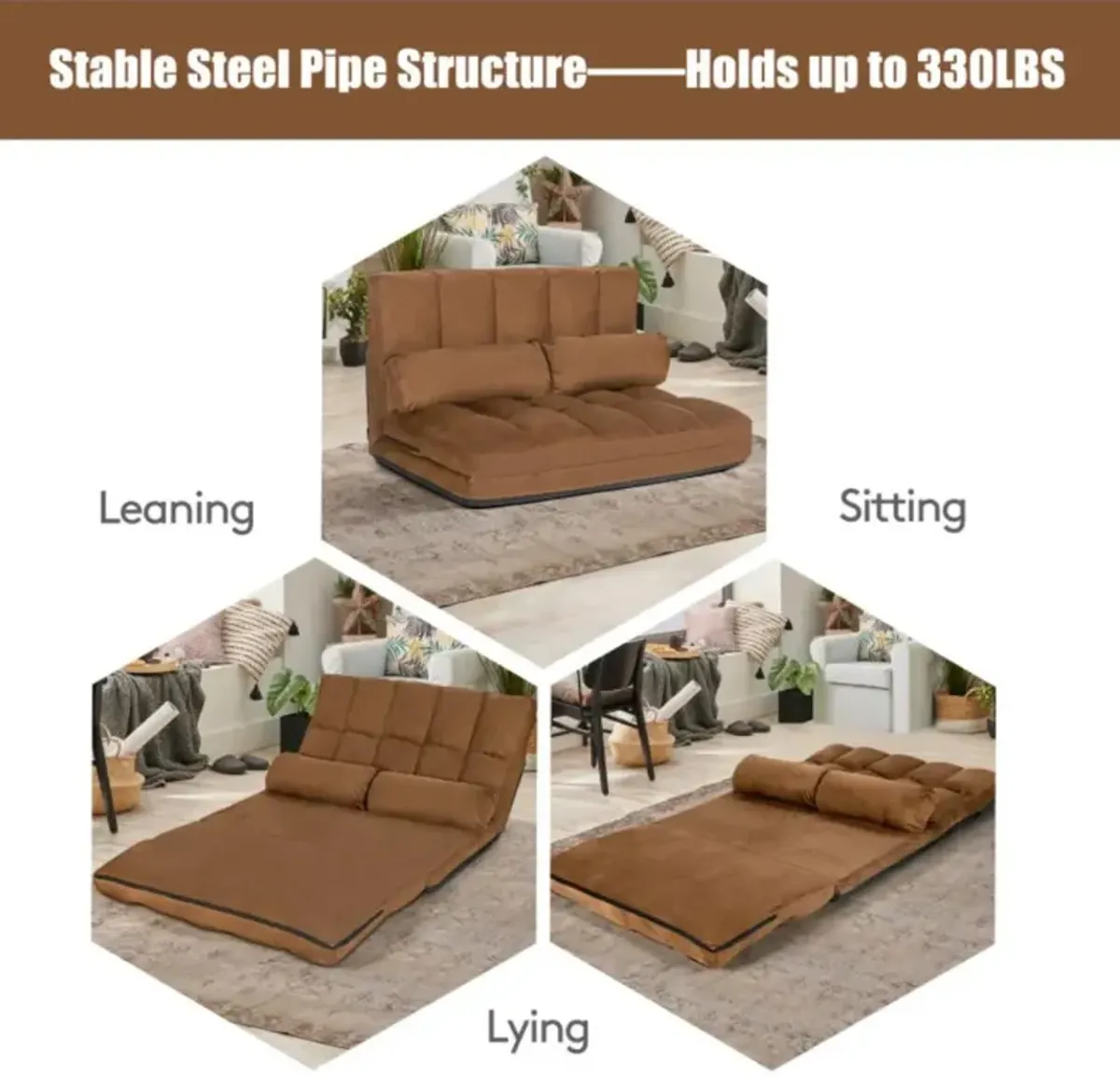 Hivvago 6-Position Foldable Floor Sofa Bed with Detachable Cloth Cover
