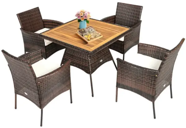 Mondawe 5-Piece Outdoor Wicker Patio Set,4 Armrest Chairs With Thick Cushions & Dual-Top Table