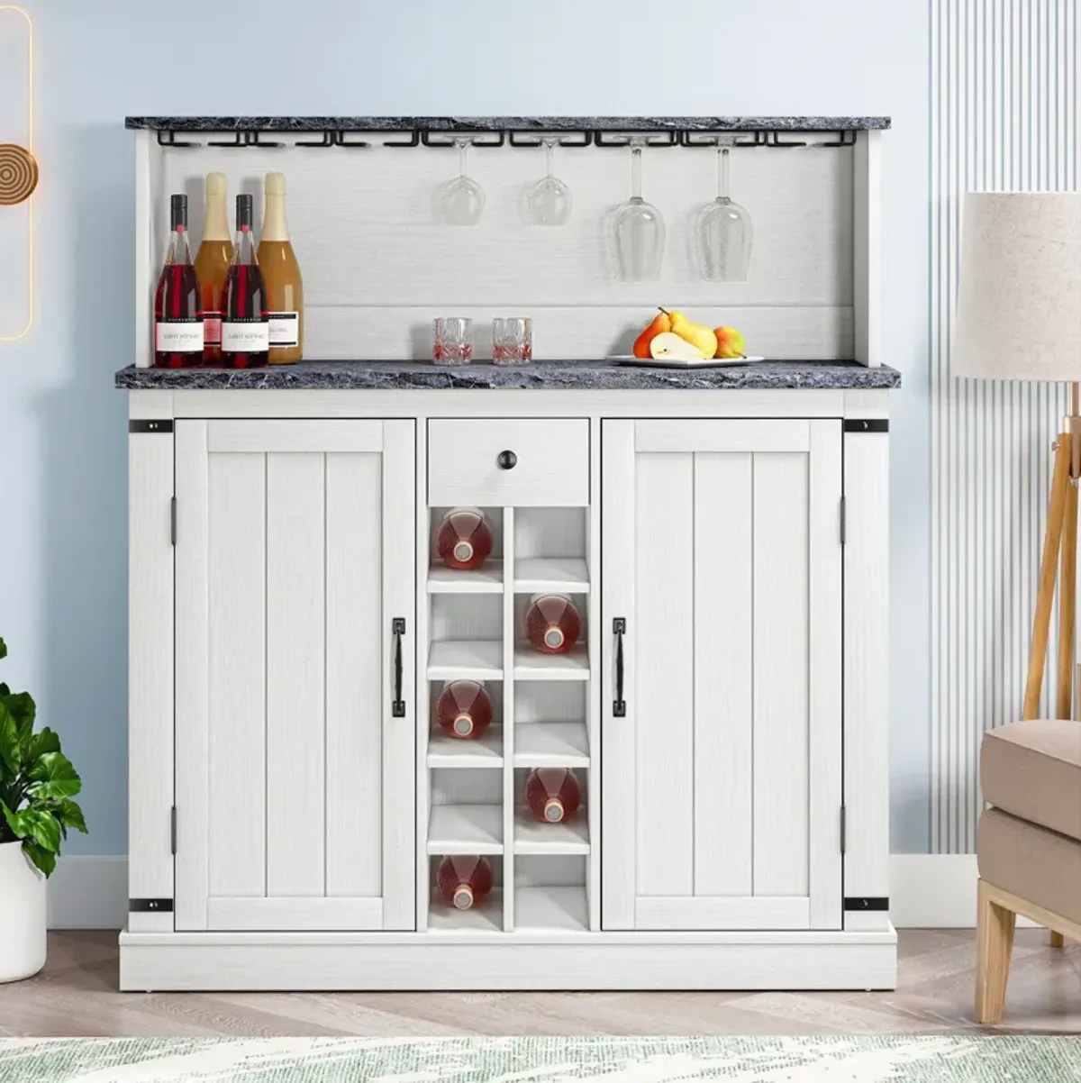 FESTIVO Farmhouse Buffet Bar Cabinet with Wine Storage