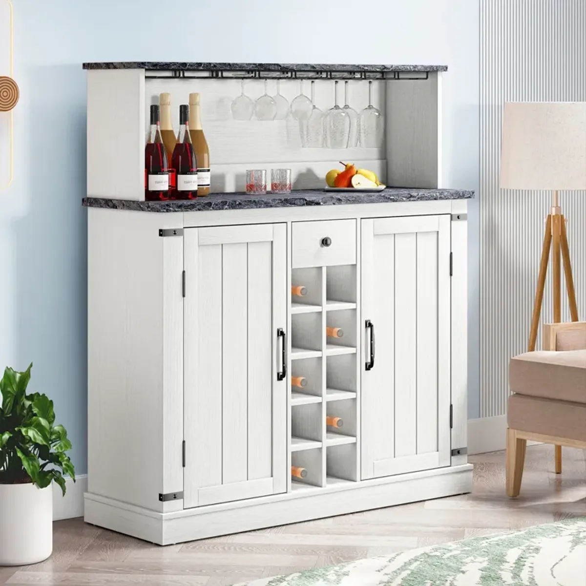 FESTIVO Farmhouse Buffet Bar Cabinet with Wine Storage