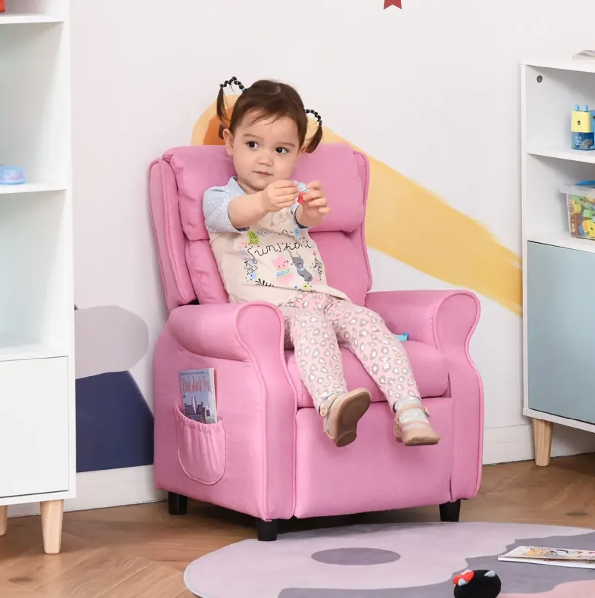 Pink Toddler Recliner: Adjustable Chair with Storage for Ages 3-5