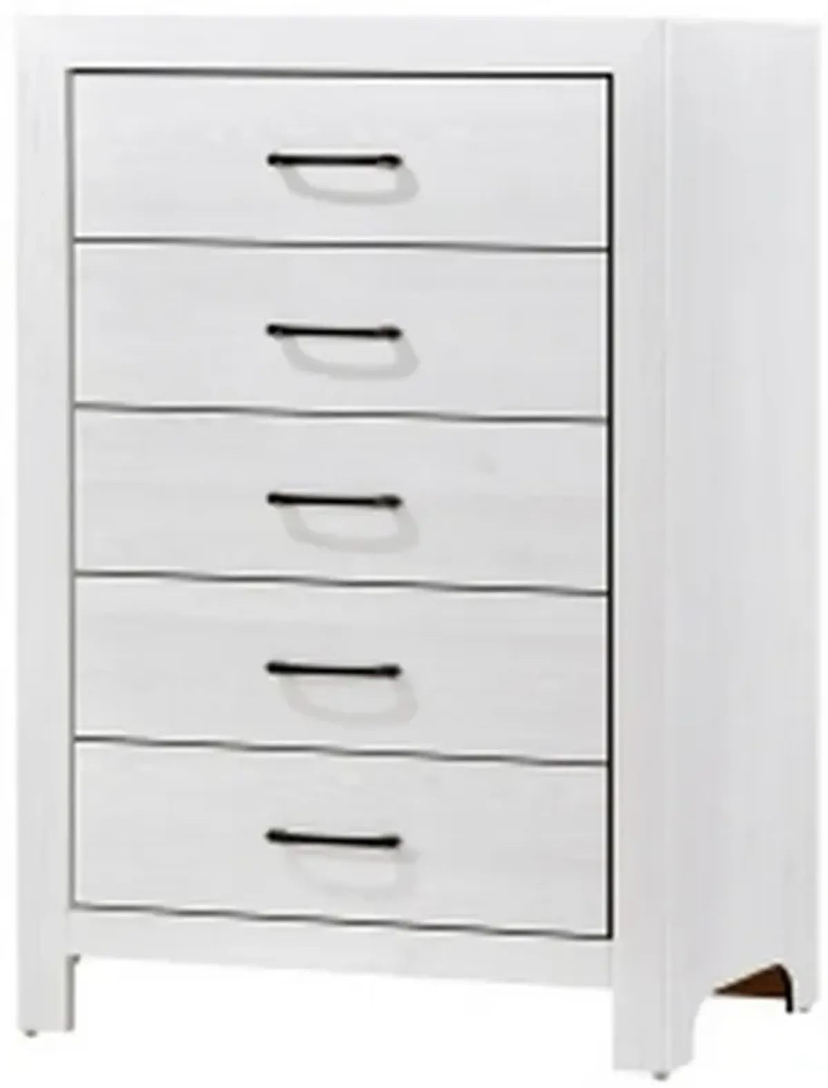 Eby 48 Inch Tall Dresser Chest, 5 Drawers with Black Nickel Handles, White - Benzara