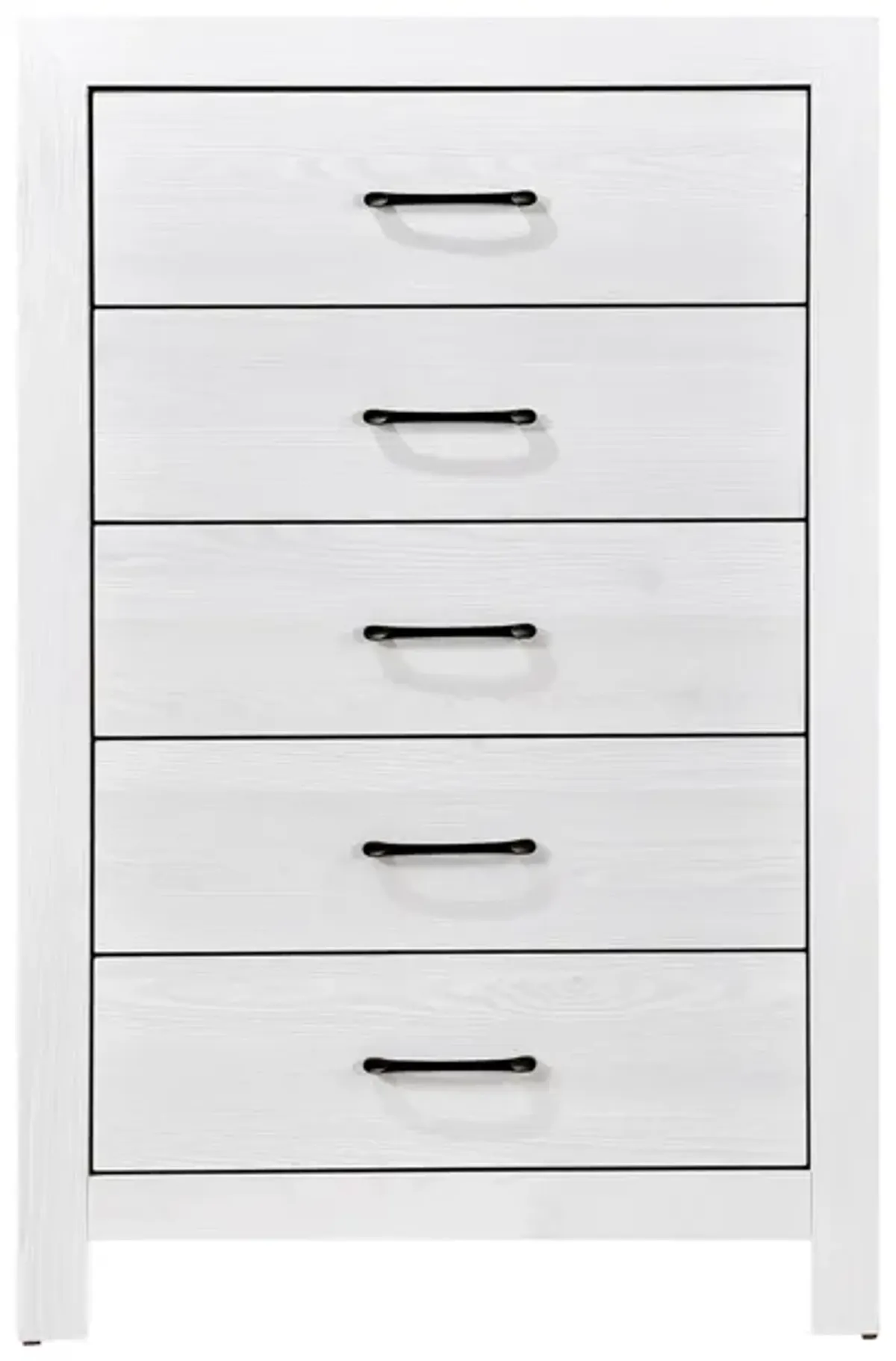 Eby 48 Inch Tall Dresser Chest, 5 Drawers with Black Nickel Handles, White - Benzara