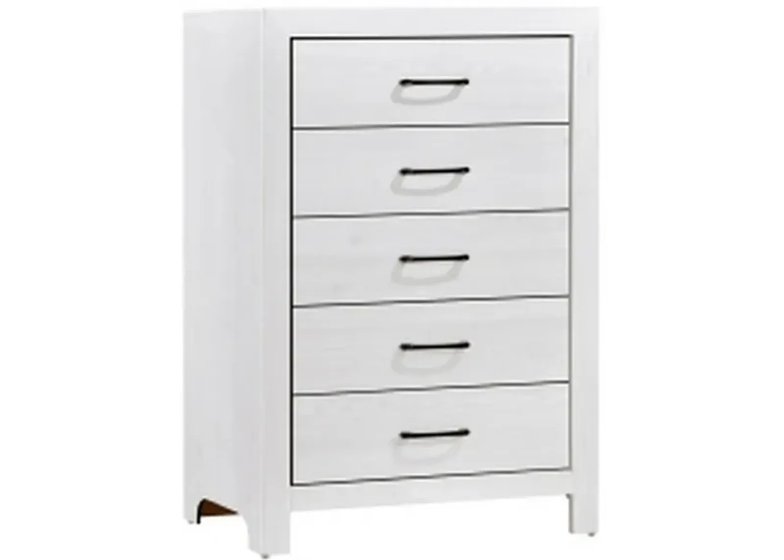 Eby 48 Inch Tall Dresser Chest, 5 Drawers with Black Nickel Handles, White - Benzara