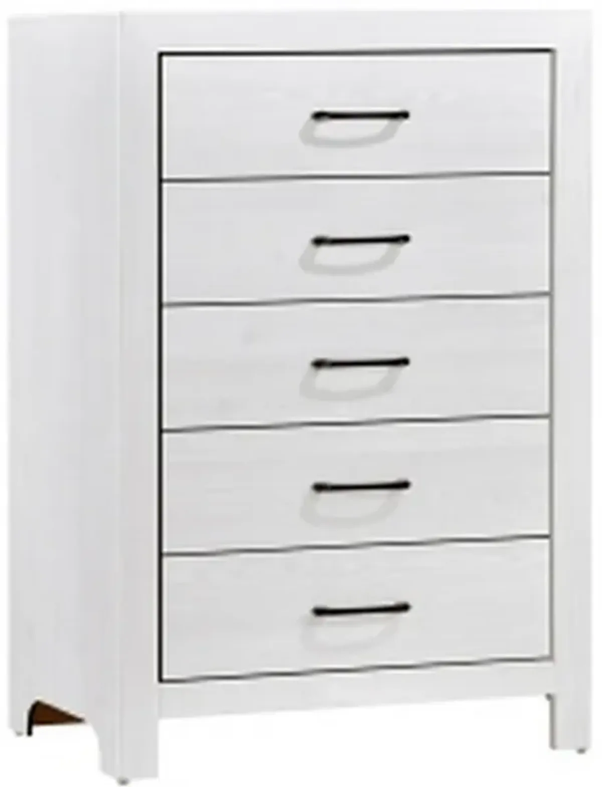 Eby 48 Inch Tall Dresser Chest, 5 Drawers with Black Nickel Handles, White - Benzara