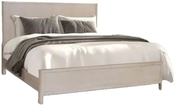 Reham Queen Size Bed, Rounded Edges, White Wash Brown Rubberwood Frame - Benzara