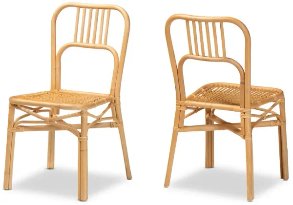 Baxton Studio Ivora Modern Bohemian Natural Brown Rattan 2-Piece Dining Chair Set