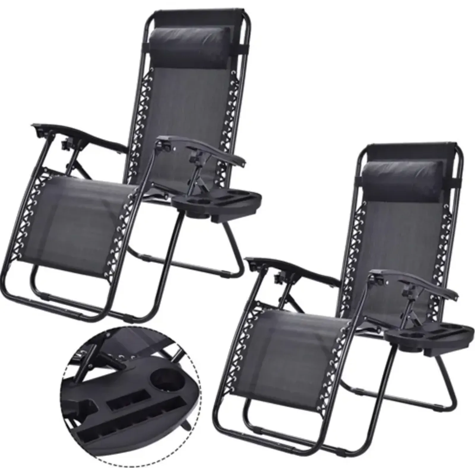 Hivvago Set of 2 Black Folding Outdoor Zero Gravity Lounge Chair Recliner